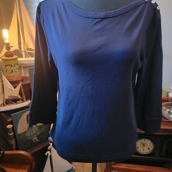 Ralph Lauren Tops - Ralph Lauren Navy Long Sleeve Top with Shoulder Buttons
